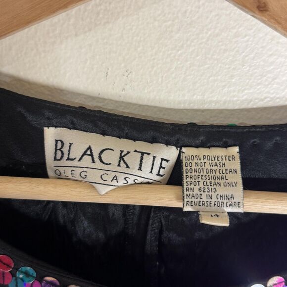 Blacktie Oleg Cassini Dress Womens 14 Sequin Long Sleeve Cocktail Multicolor 90s - Picture 9 of 15